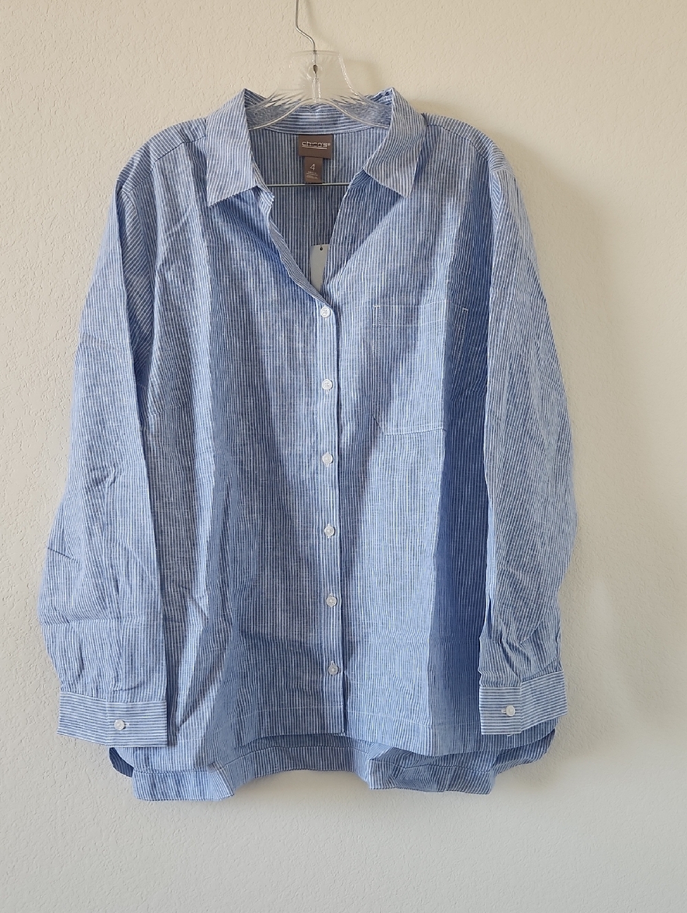 Chico's Light Blue & White Pinstripe Button-Down Shirt